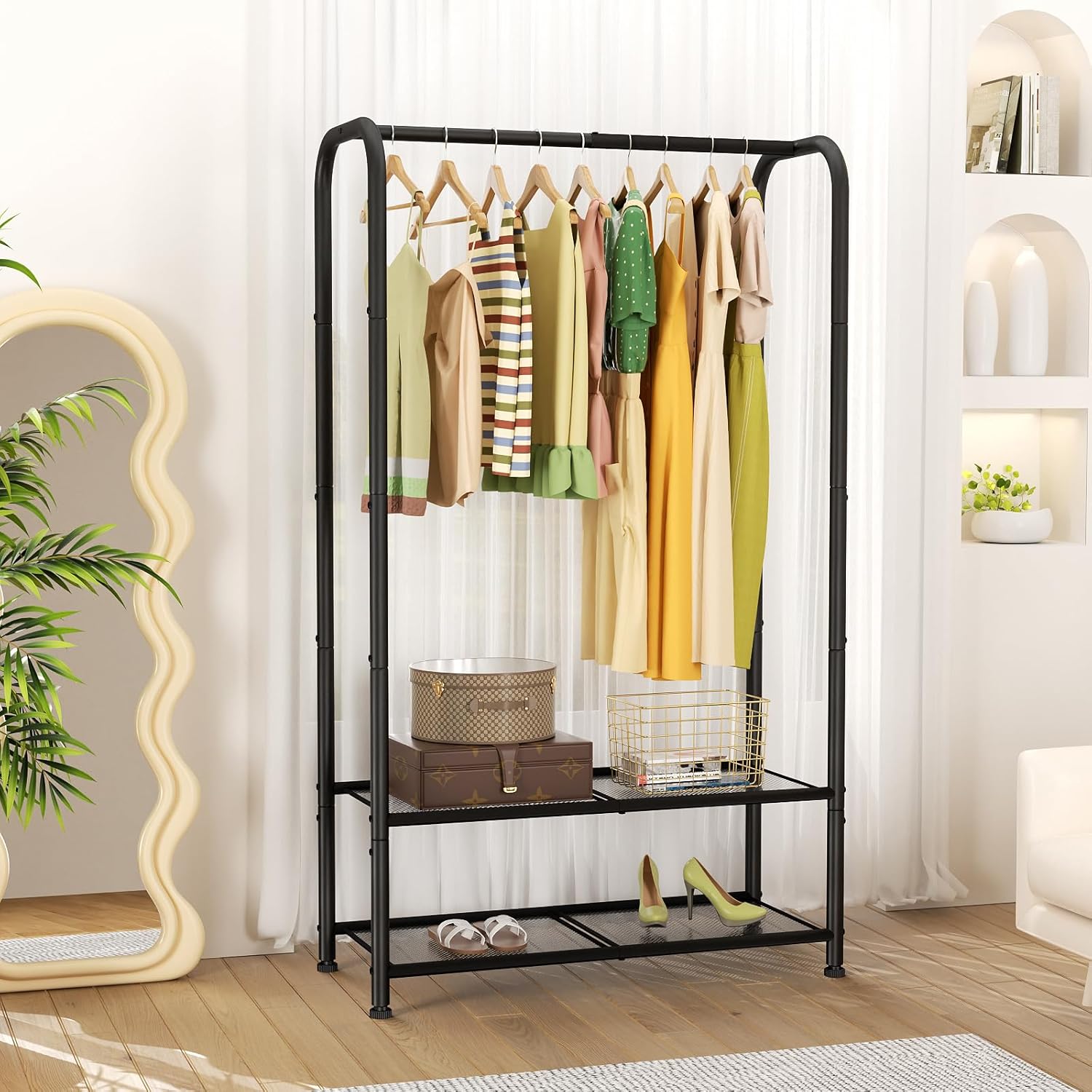 SINGAYE Heavy Duty Garment Rack with Shelves Black