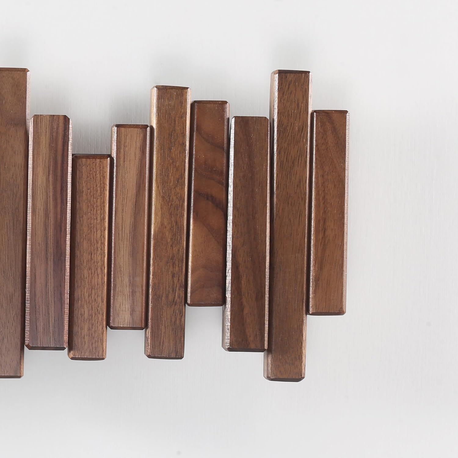 Wooden Coat Rack Wall Mounted Multi Hook Natural Walnut Art Design
