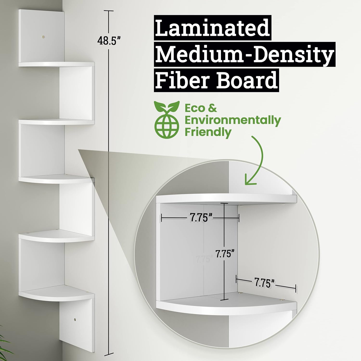 Greenco 5-Tier Floating Corner Shelves Rustic White