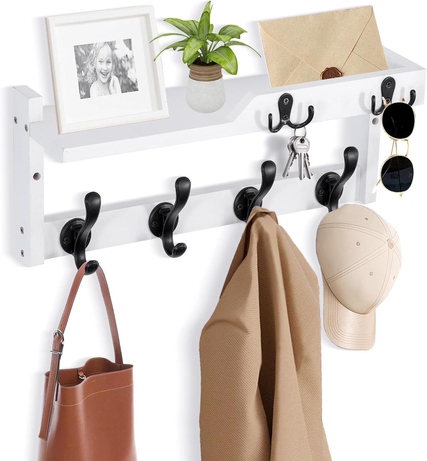 Dreampossible Wall Mount Coat Rack with Key Hooks and Mail Holder
