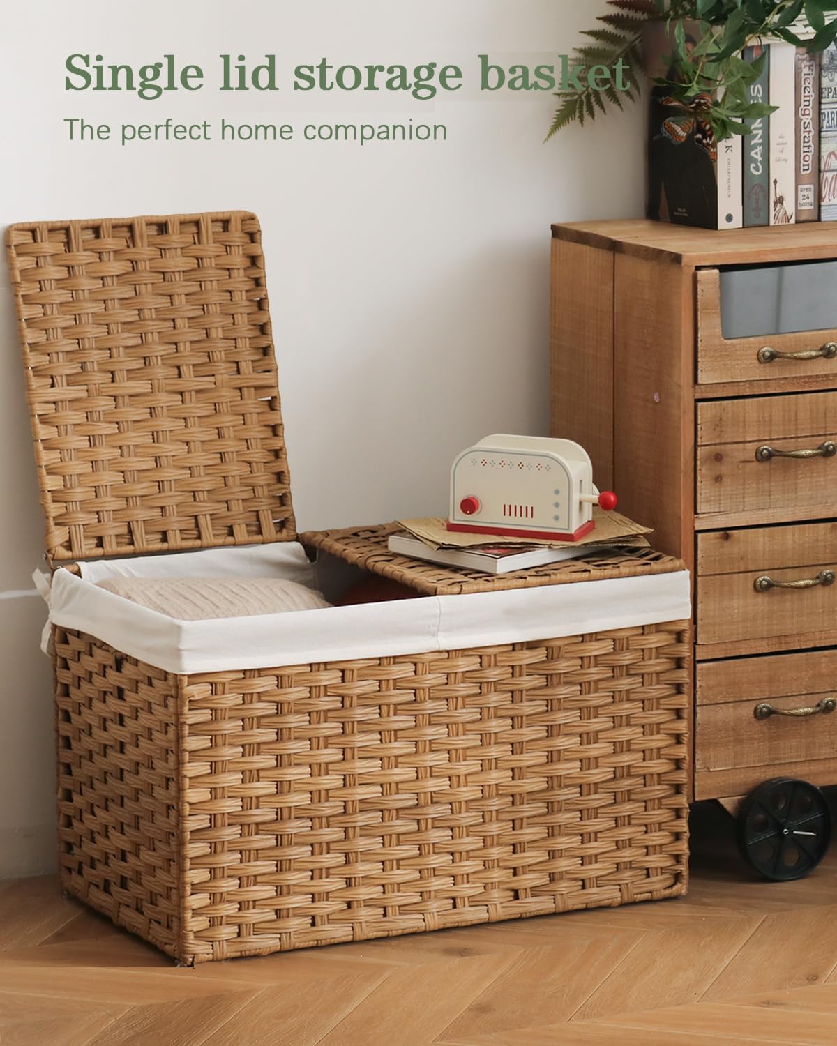 Storage Basket with Lid Rattan Woven 2 Lids 172 Gallon Foldable