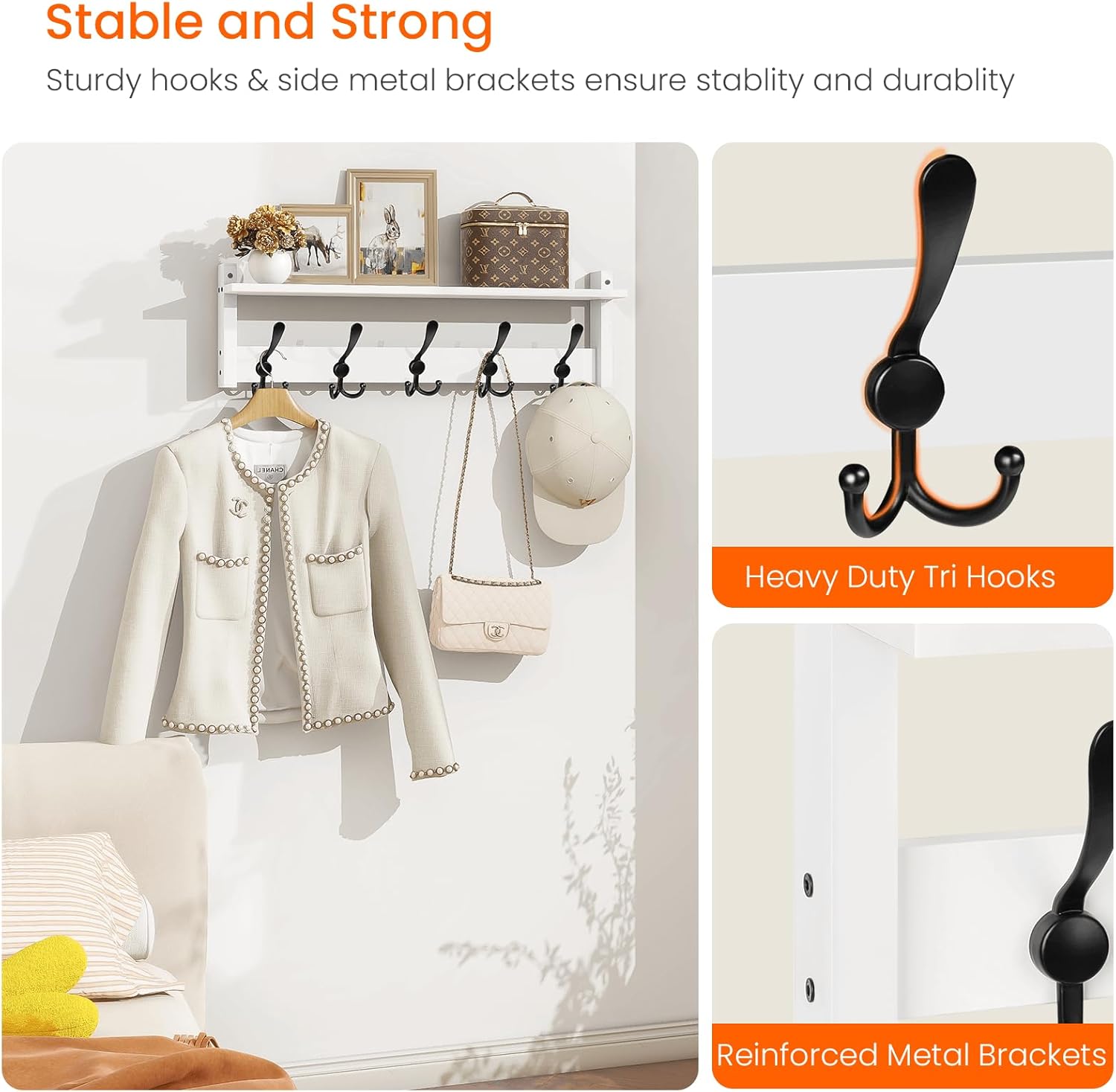 Homode Wall Shelf with Hooks 24 Inch Coat Rack