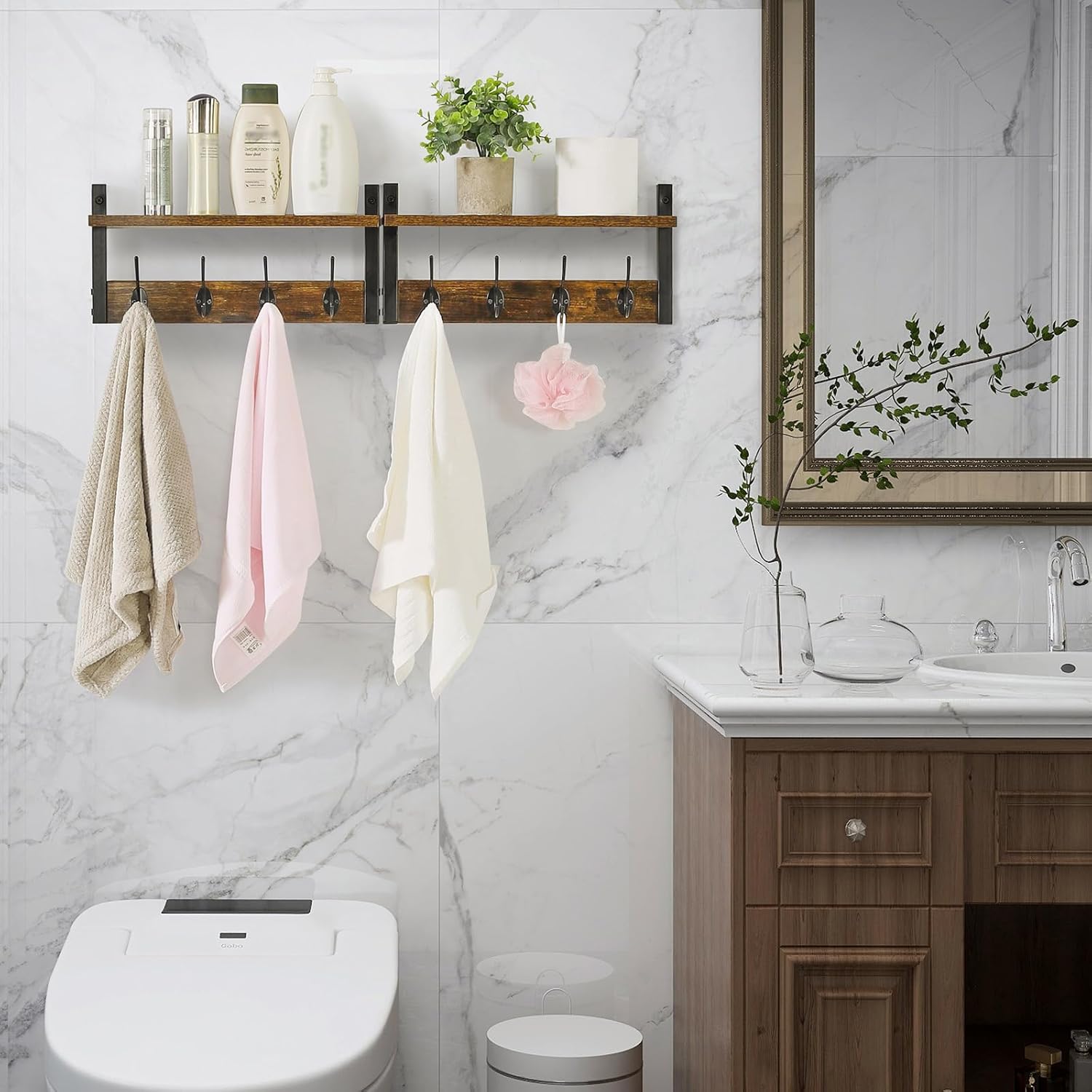 YMYNY Wall Coat Rack with 8 Hooks and Floating Shelf