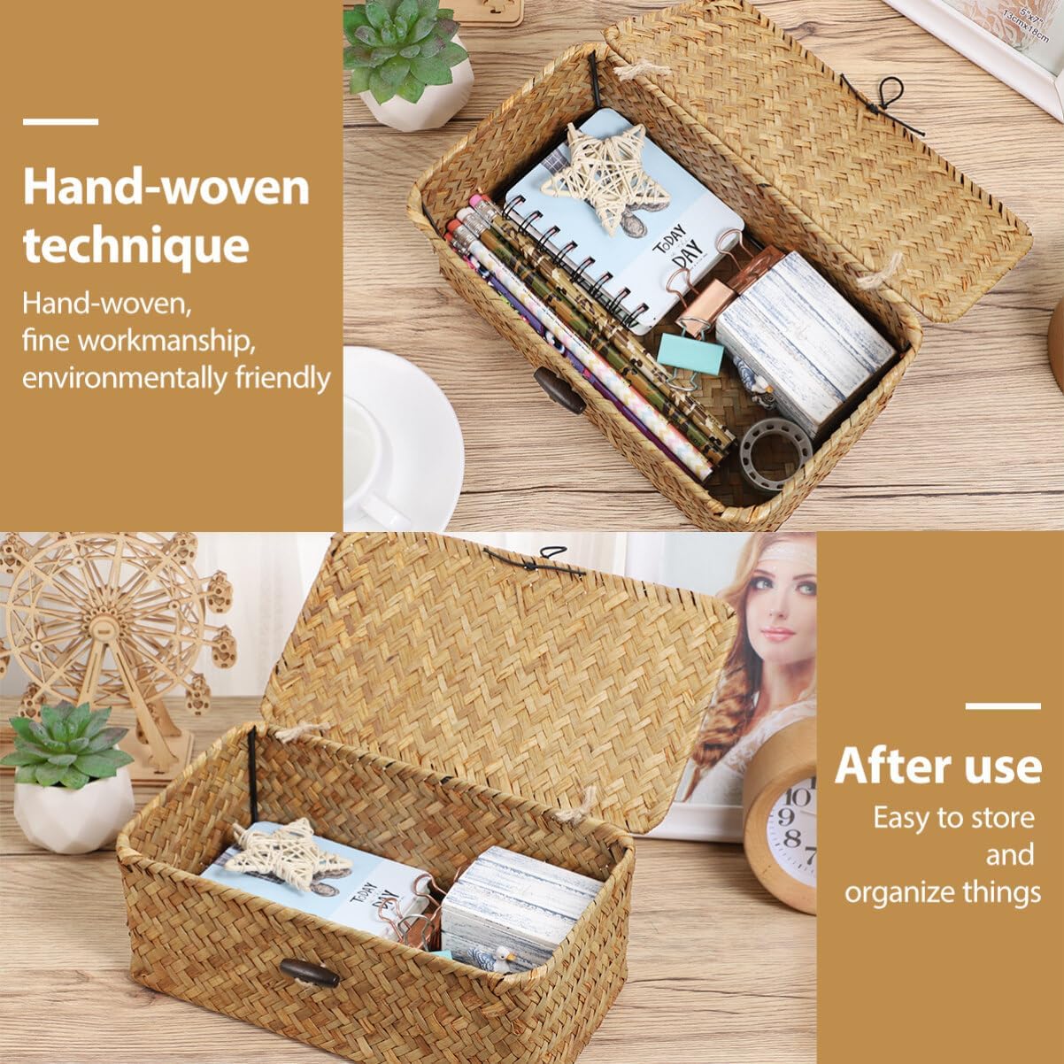 IMIKEYA Woven Storage Box with Lid for Home Office