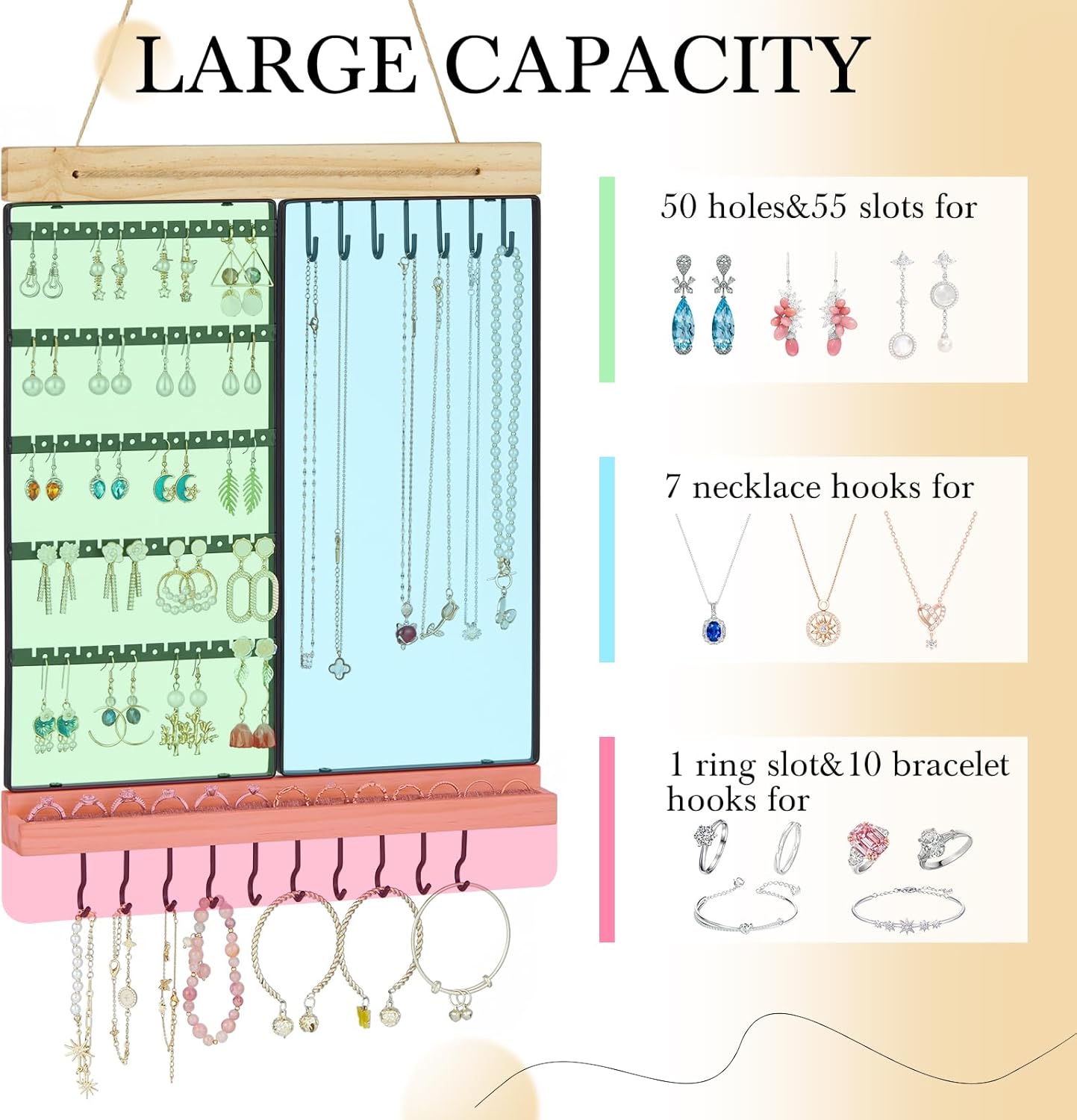 Feyejade 5-Tier Wall Jewelry Organizer Black