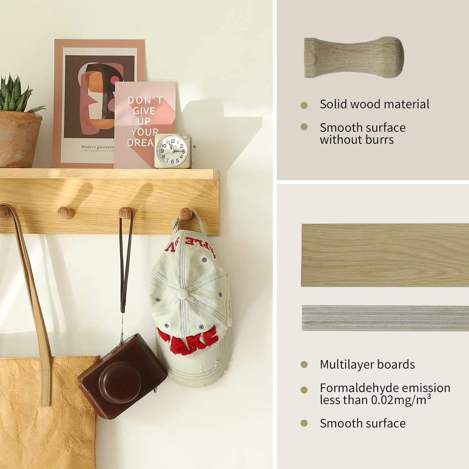 Wall Mount Coat Rack with Shelf and Hooks