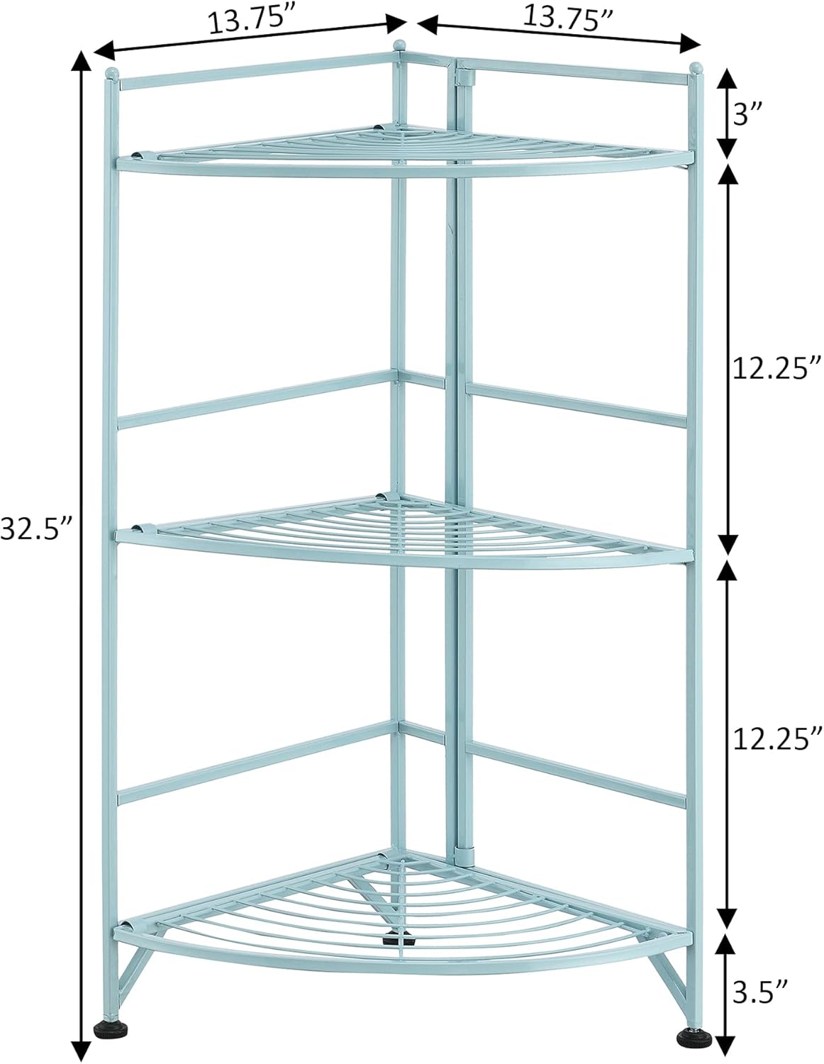 Convenience Concepts Xtra Storage 3 Tier Folding Metal Corner Shelf Sea Foam