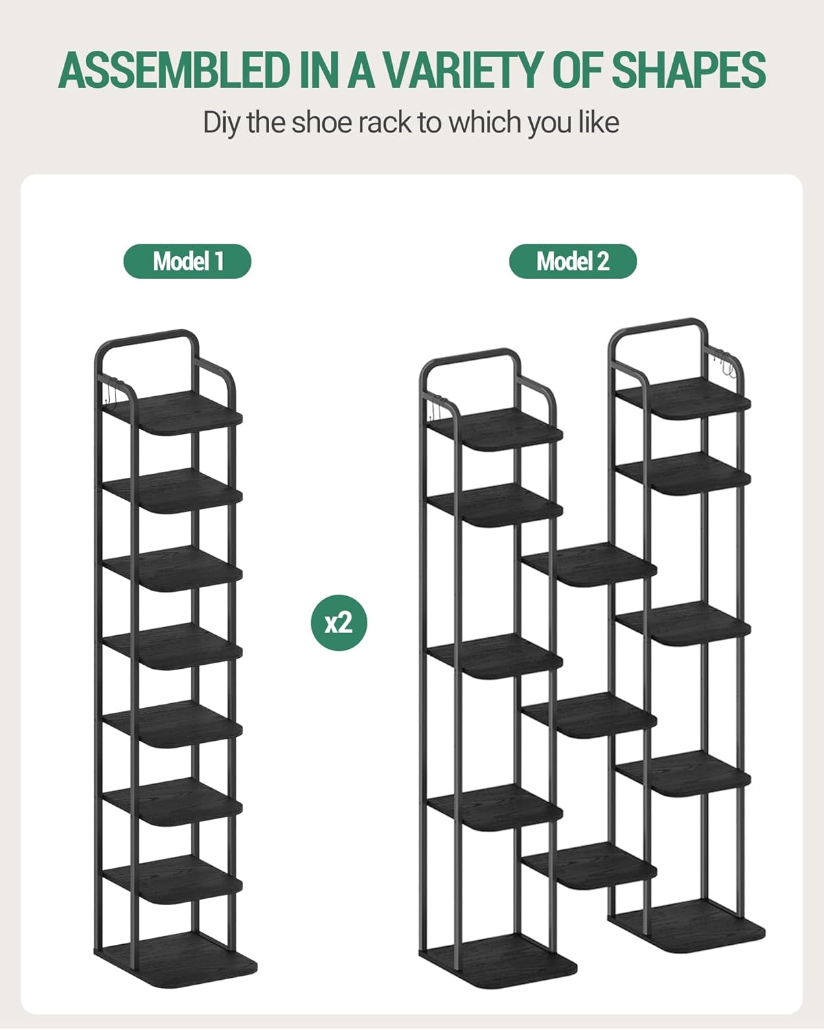 8 Tiers Vertical Shoe Rack Narrow Black Adjustable Corner Storage