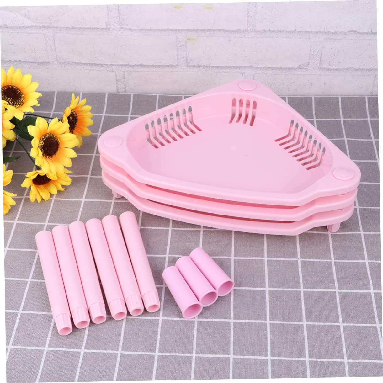 Pink Plastic Corner Shelf Organizer for Home Kitchen and Bathroom Storage
