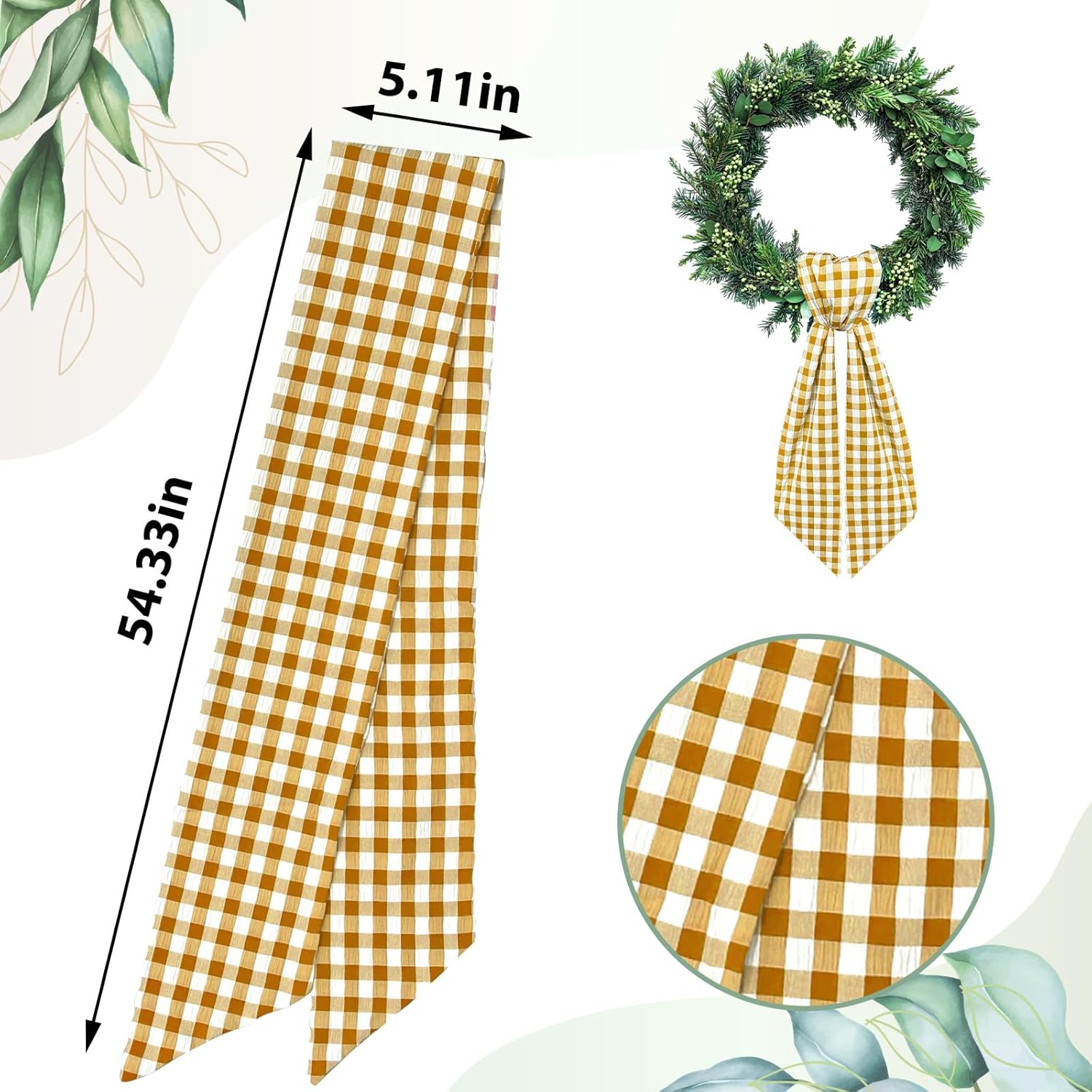 Orange Buffalo Plaid Wreath Sash for Front Door