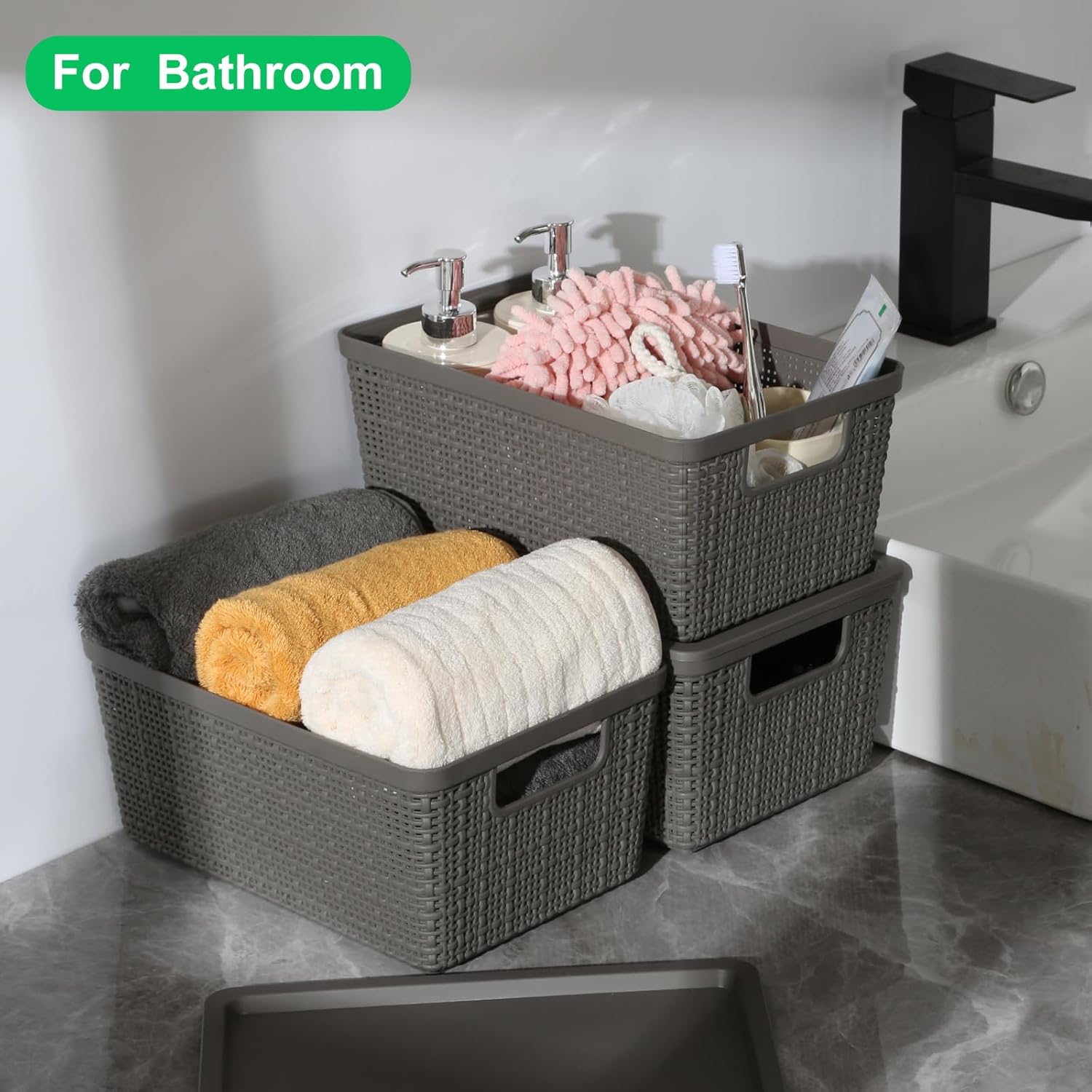 6 Pack Stackable Plastic Baskets With Lids