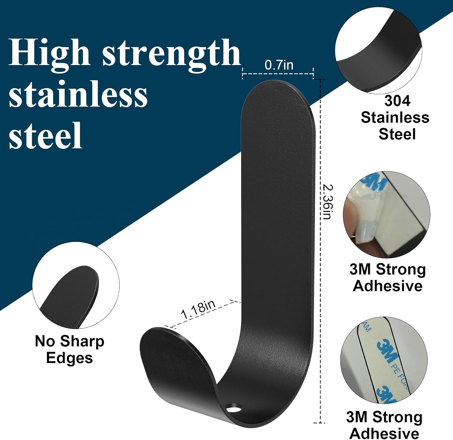 ATDOALL Adhesive Towel Hooks 20PCS Stainless Steel Wall Hooks Black