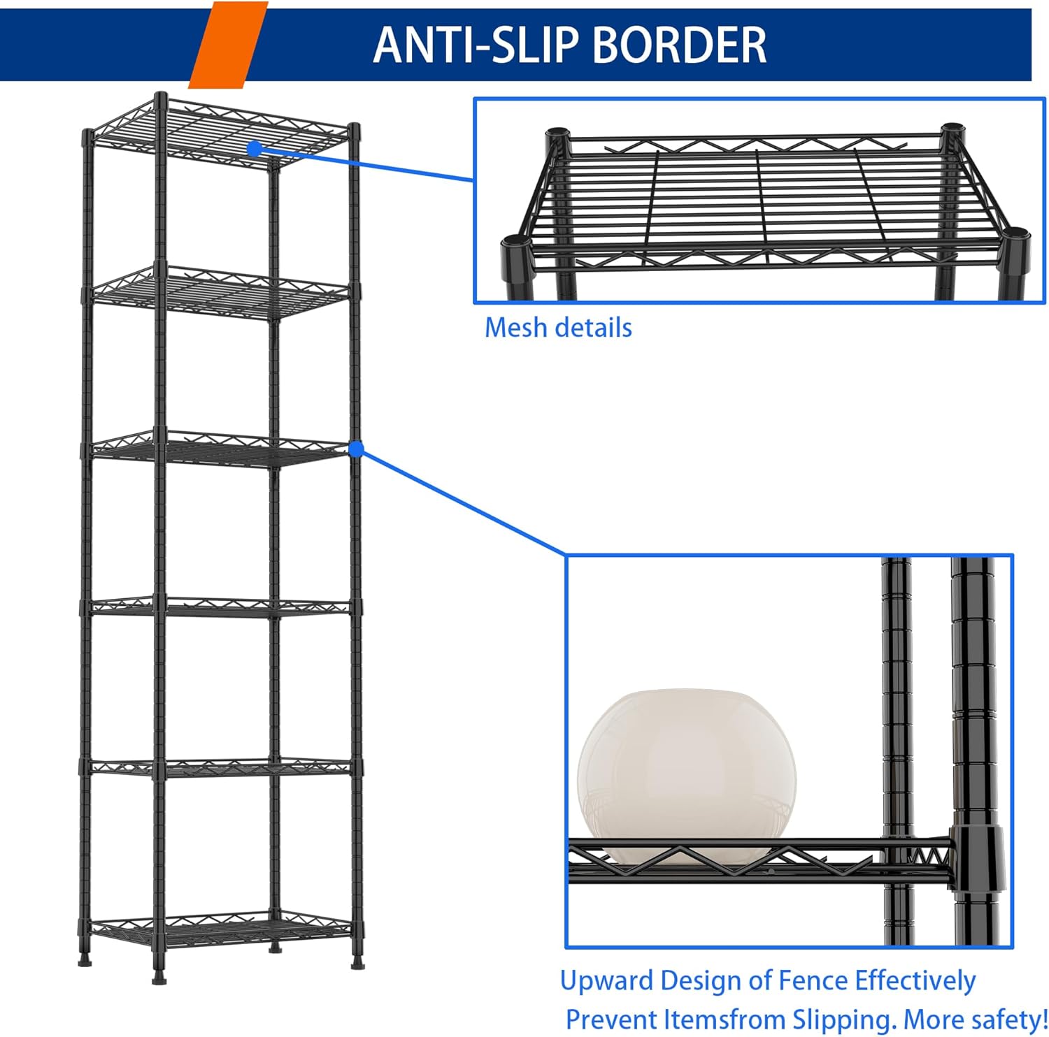 REGILLER 6-Way Adjustable Steel Shelving Unit Black