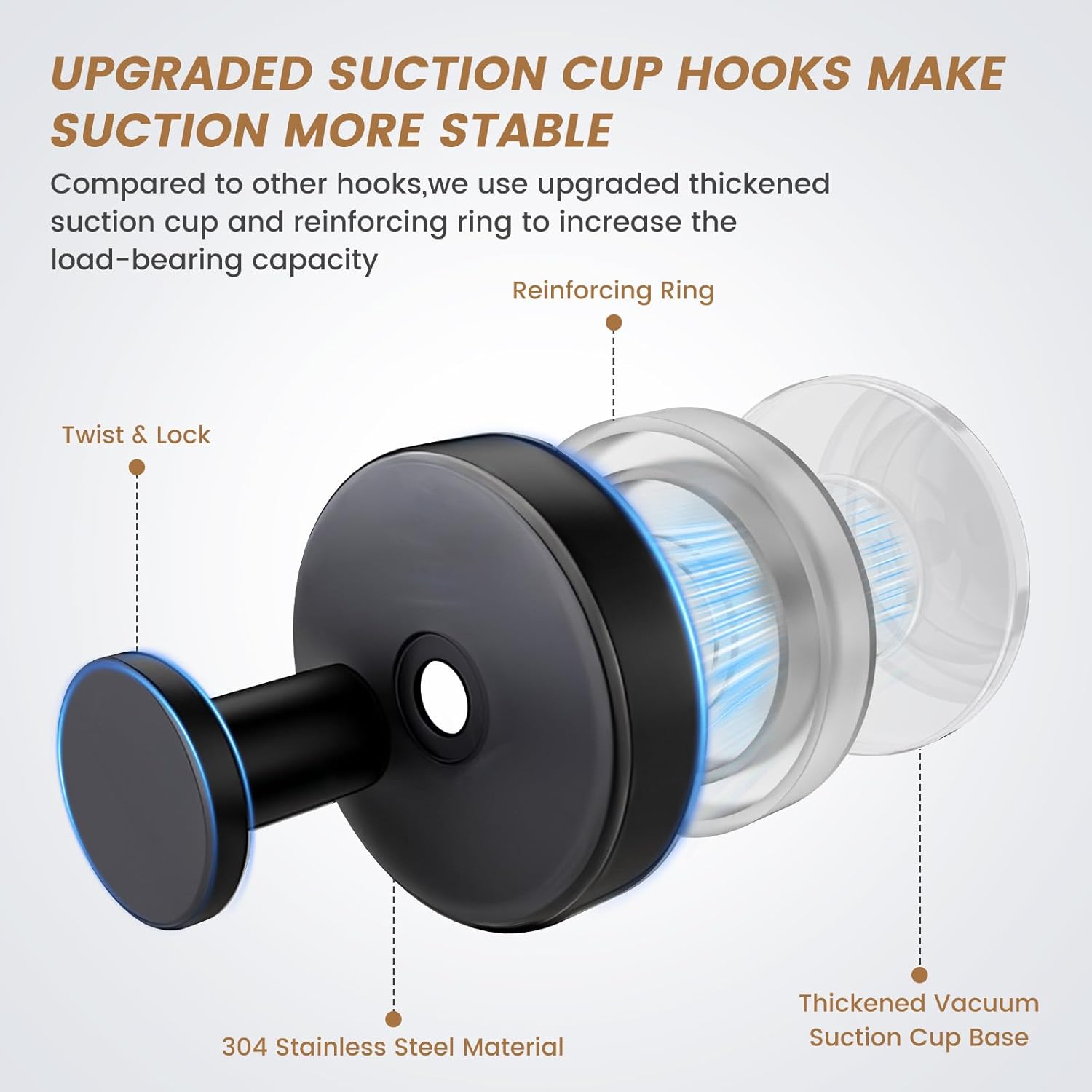 BKV Suction Cup Hooks for Glass Window 4 Pack Black