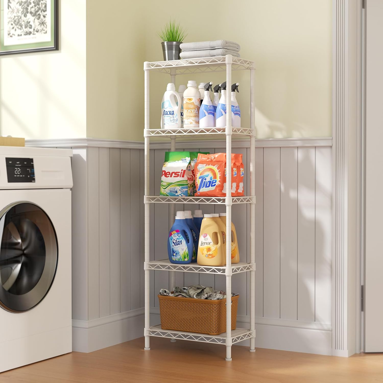 SINGAYE 5 Shelves Metal Storage Rack White 10x16x55H