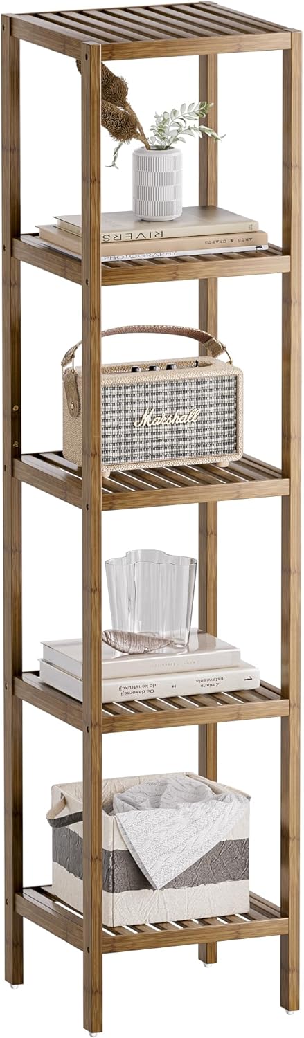 SMIBUY 5-Tier Bamboo Storage Shelf Walnut Finish