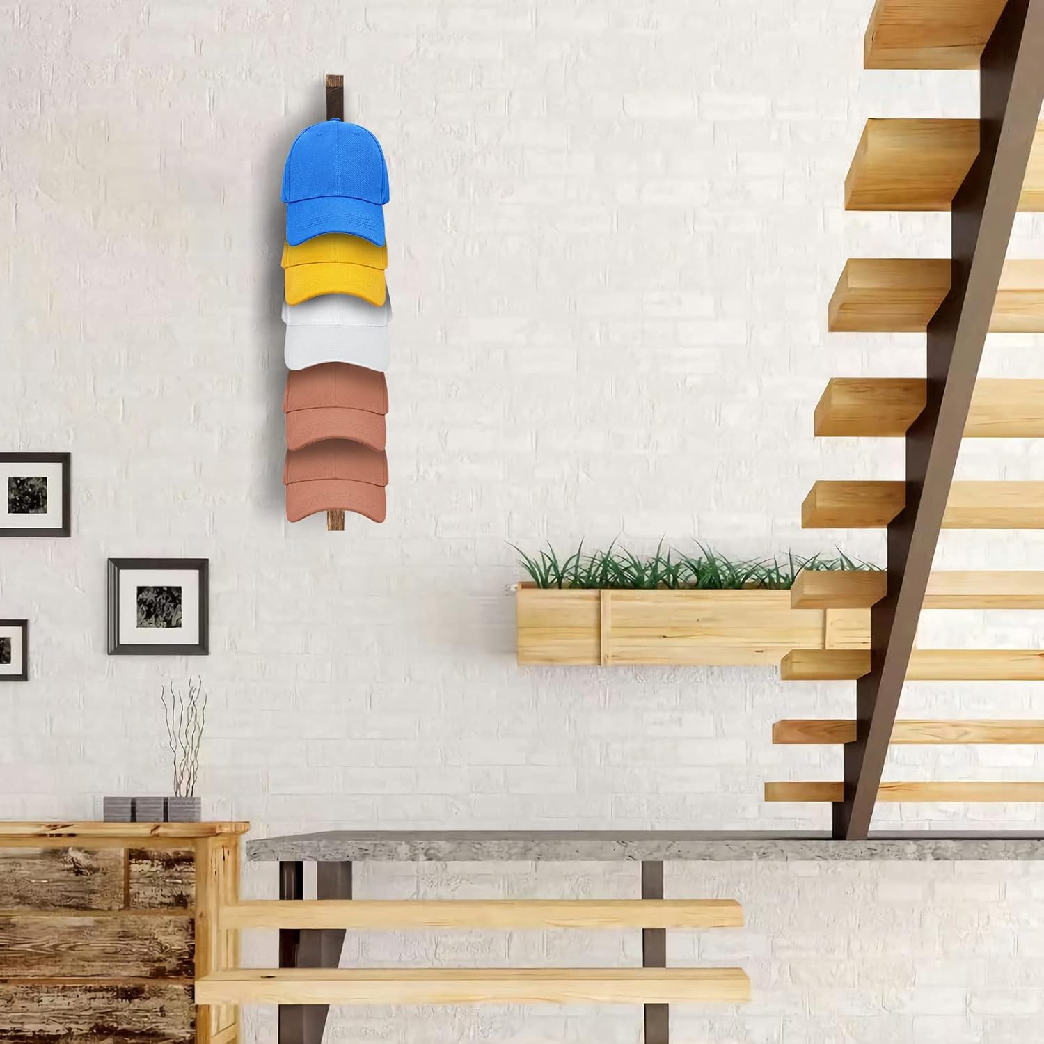 2PCS Wall Mounted Wooden Hat Rack for Baseball Caps