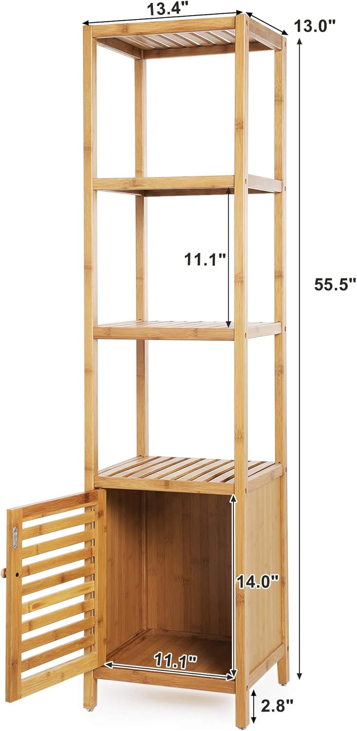 SONGMICS Bamboo Floor Cabinet with 4 Shelves