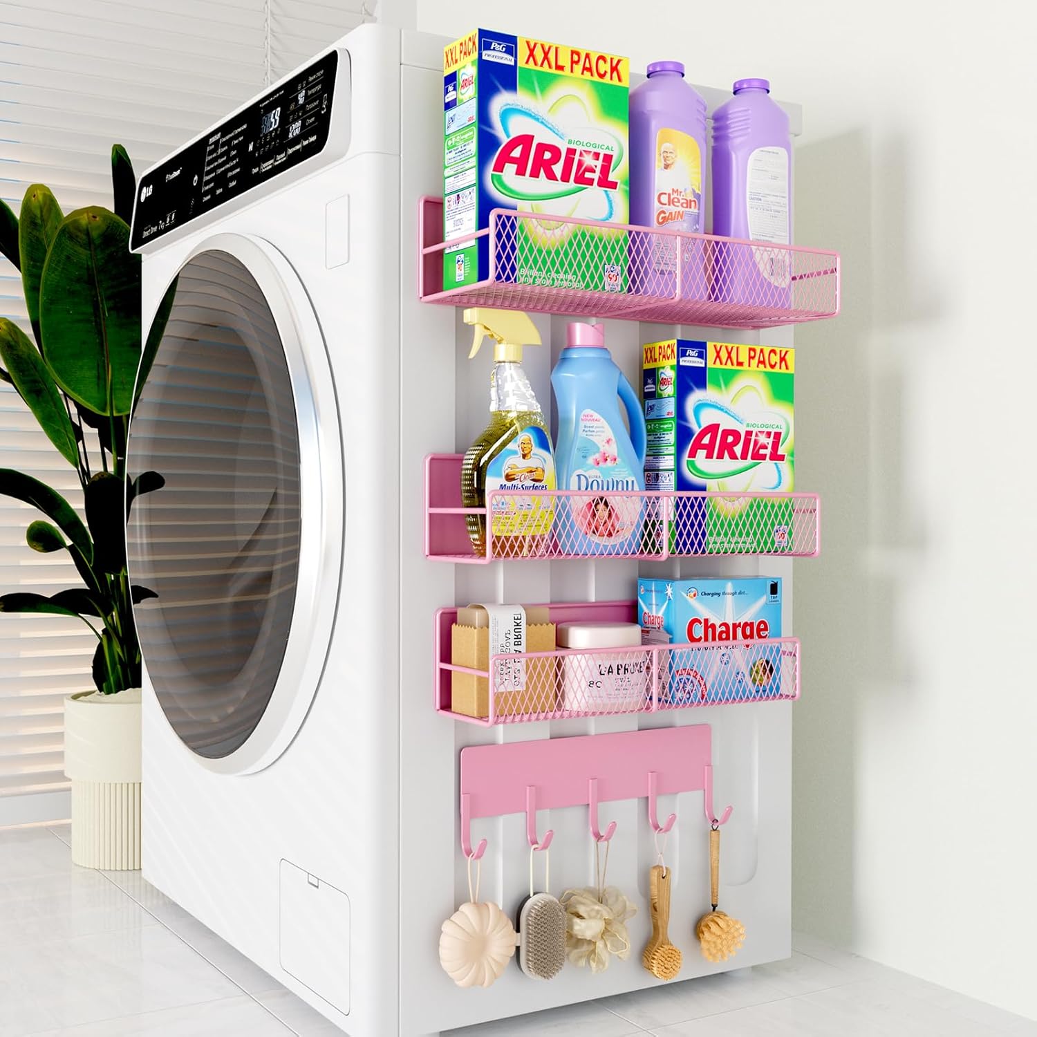 4 Pack Magnetic Shelves for Washing Machine Pink