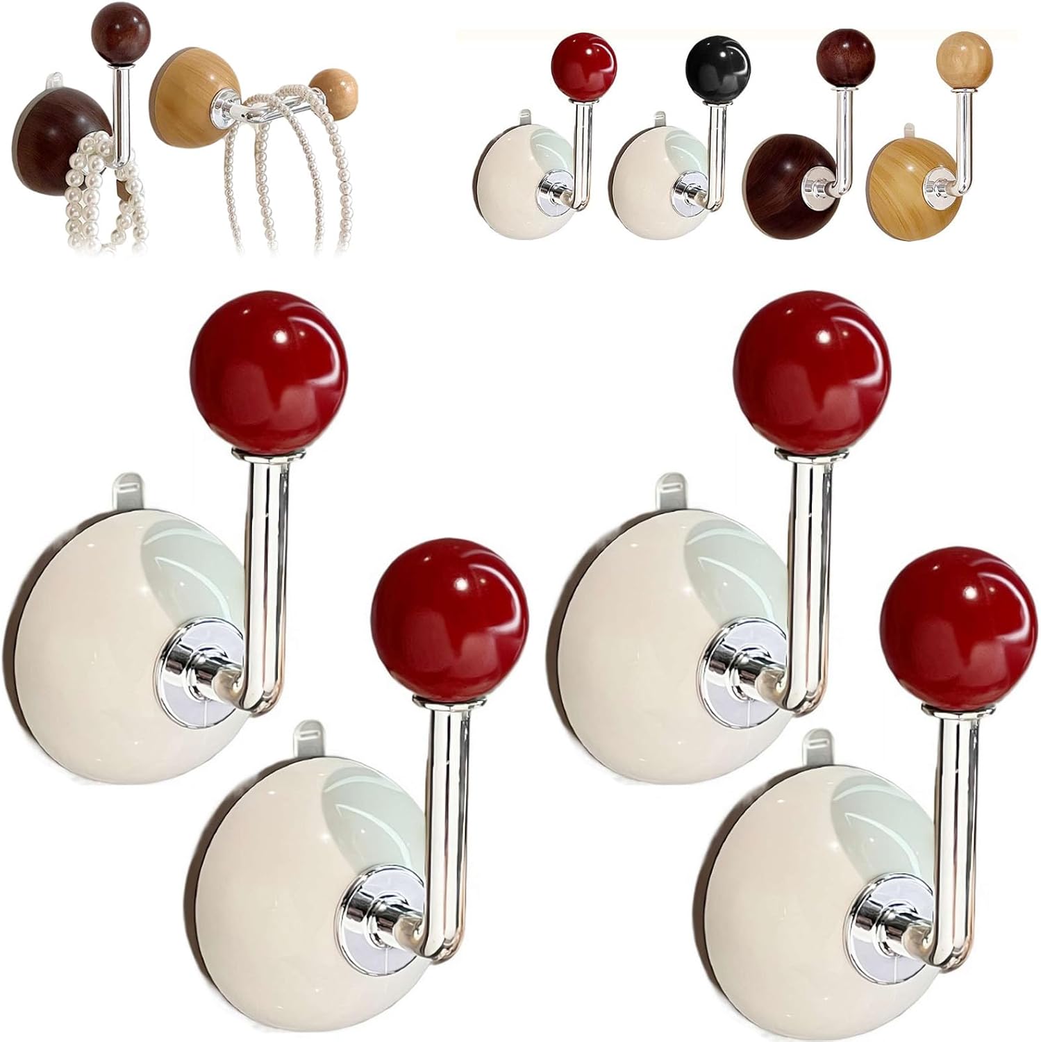 Suction Cup Hooks 4 Pack Multi-Purpose Red