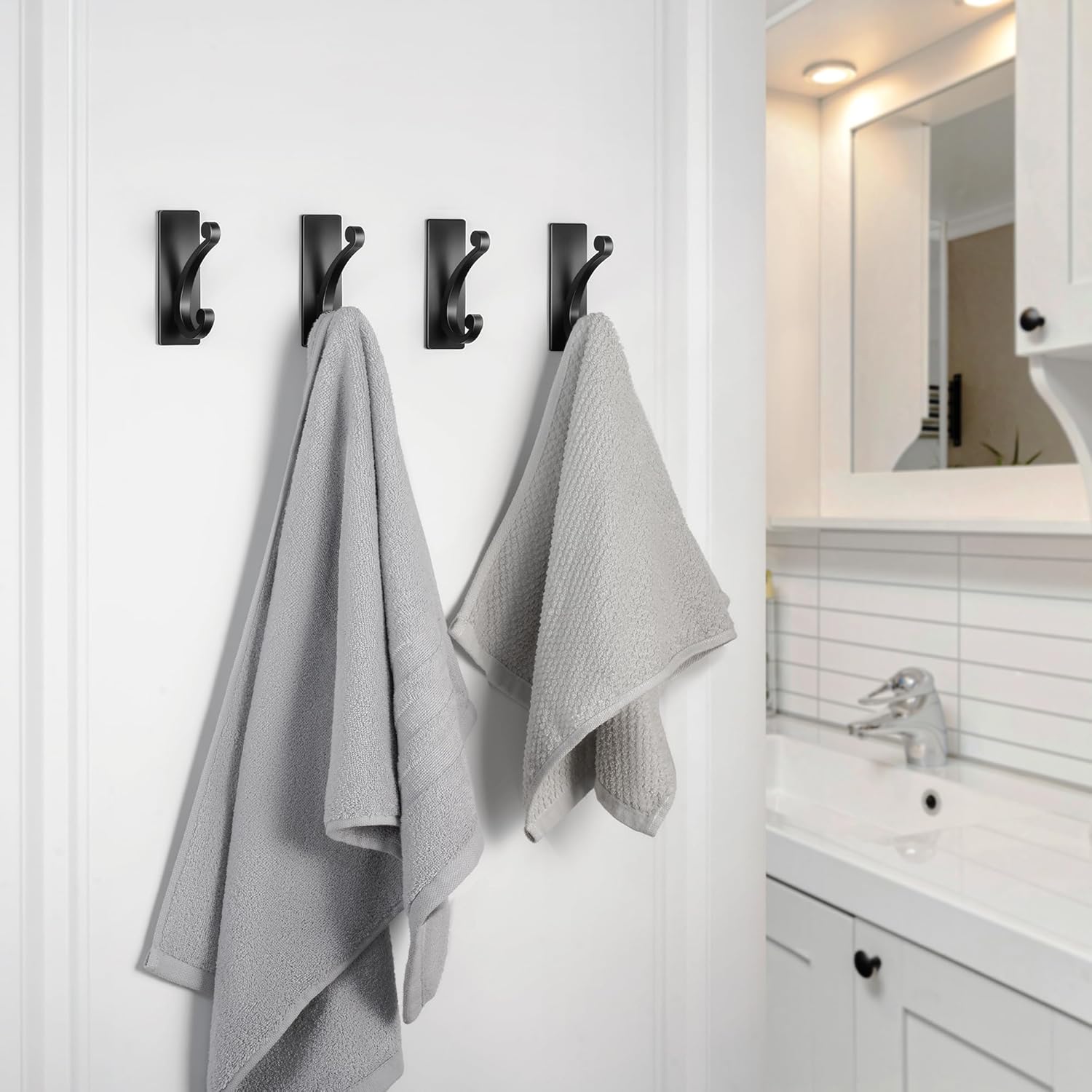 Adhesive Wall Hook for Towel Coat - 10LB Matt Black 4-Pack