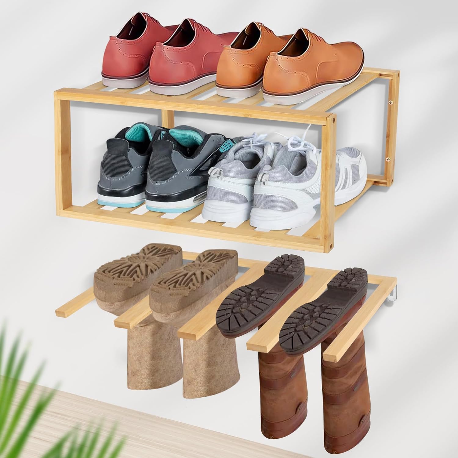 JAYOBGO 3-Tier Floating Boot Holder Wall Mounted Shoe Rack