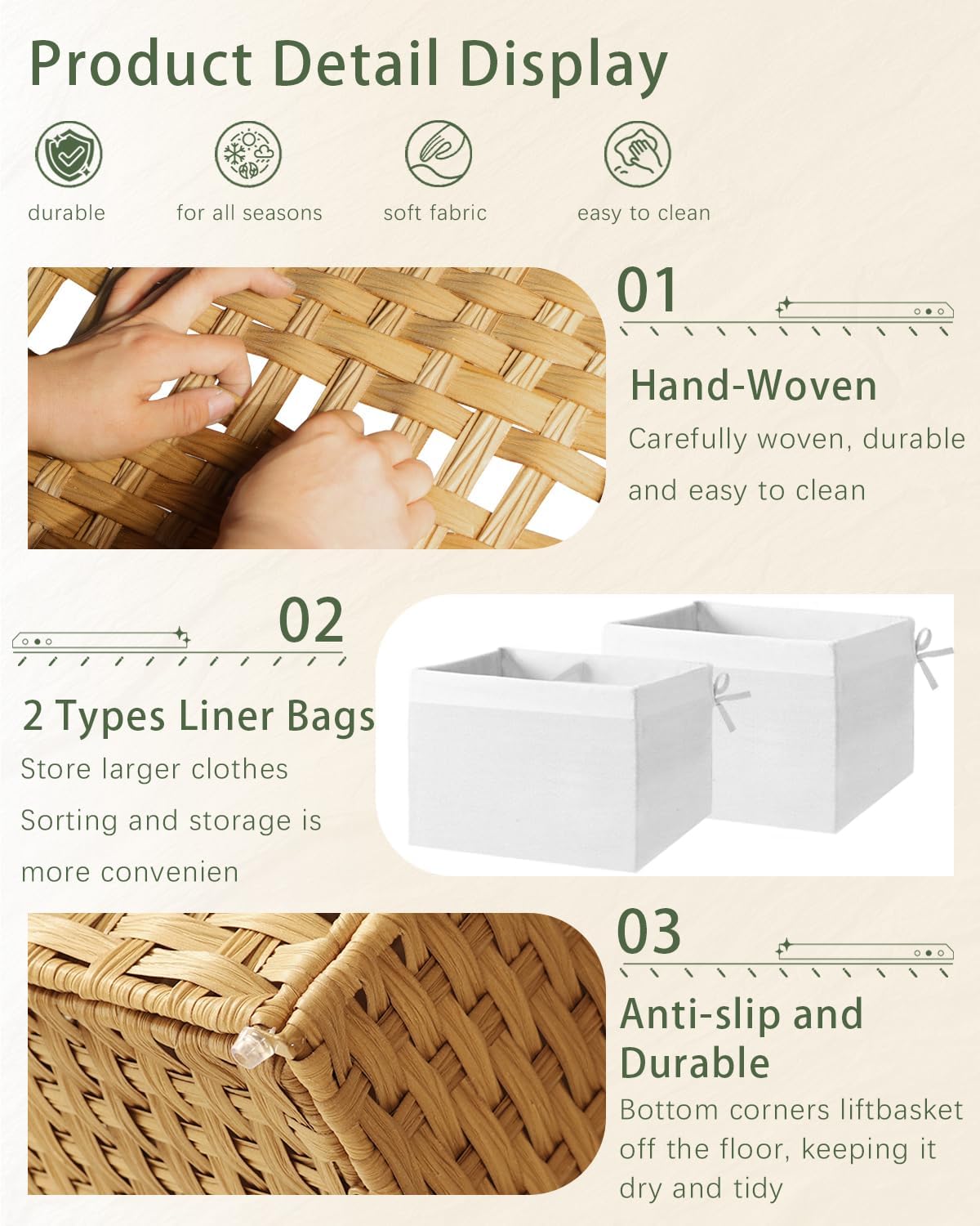Storage Basket with Lid Rattan Woven 2 Lids 172 Gallon Foldable