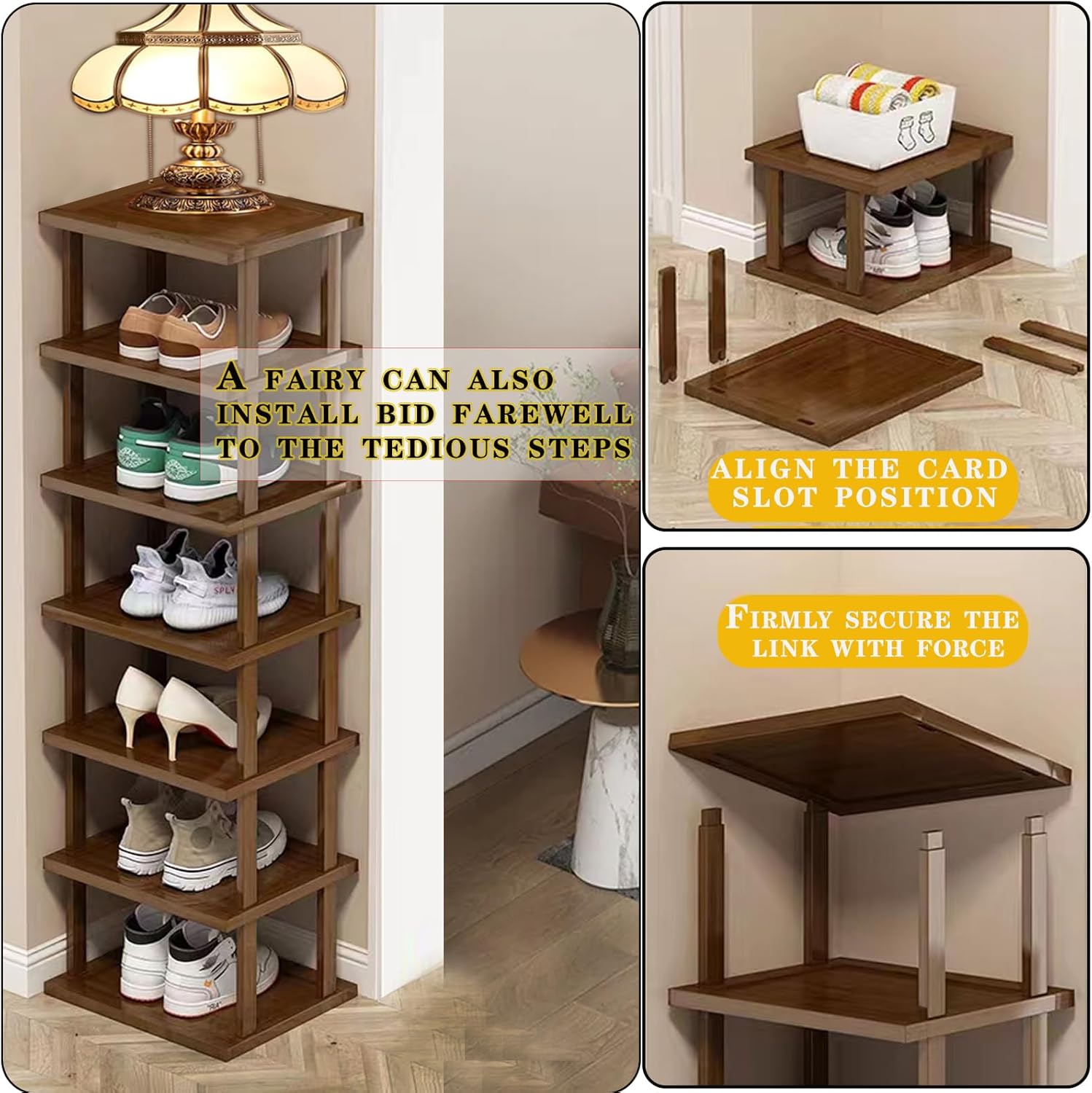 Vertical Bamboo Shoe Rack with 7 Tiers for Small Spaces