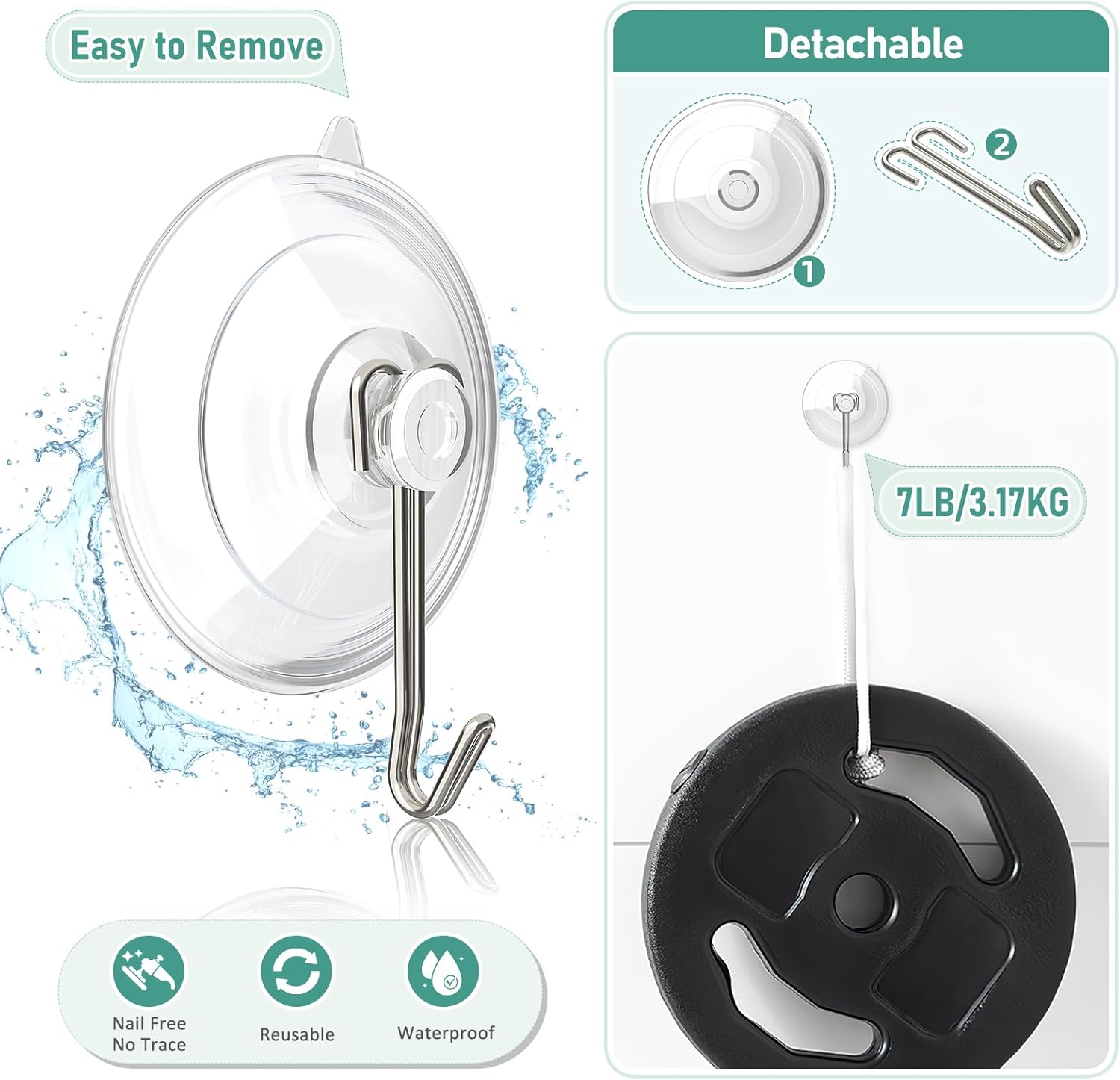 HangerSpace Suction Cup Hooks 8 Pack 25 Inch Clear PVC with Metal Hooks