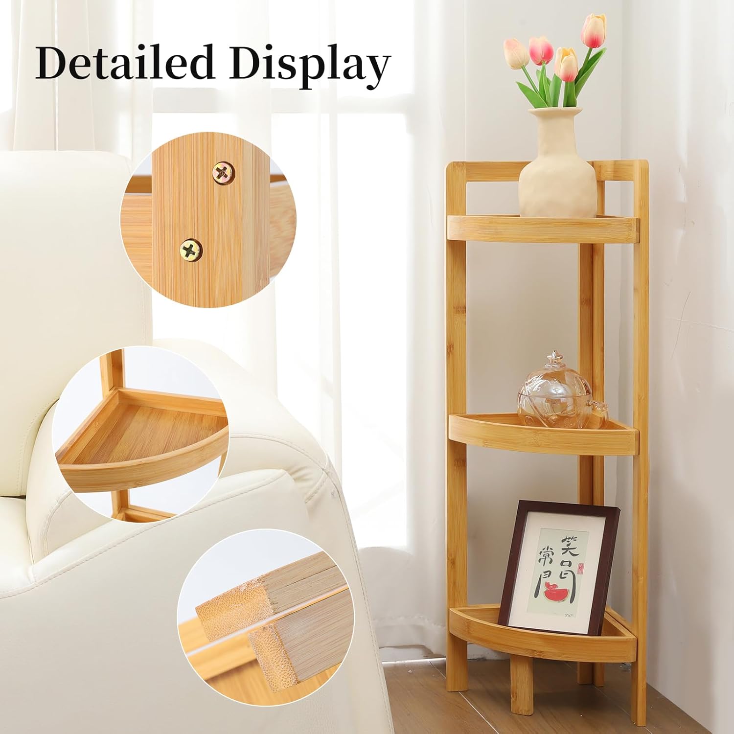 3-Tier Bamboo Corner Shelf for Small Spaces