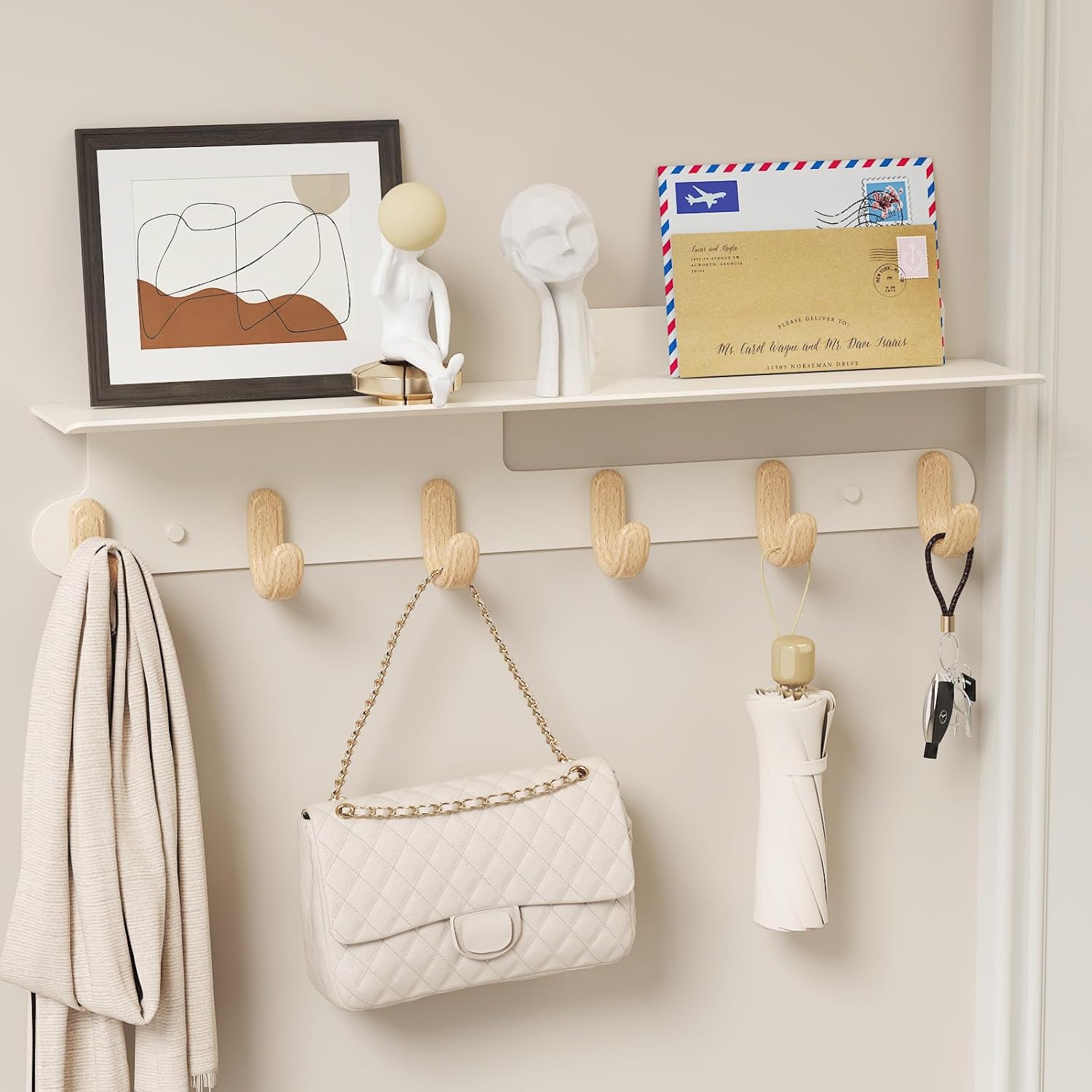 Modern Wall Hooks with 22 Inch Shelf and 6 Hooks