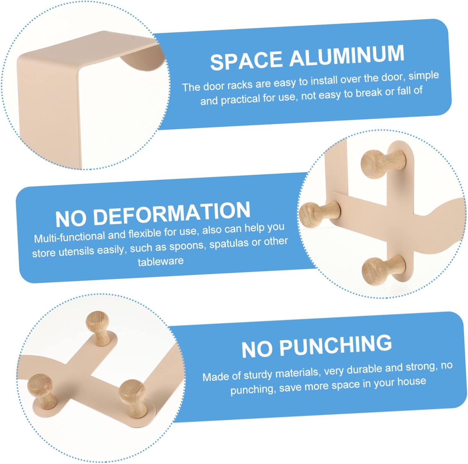 Cabilock Door Clothes Hanger Organizer with 6 Wooden Hooks No Drill Easy Installation