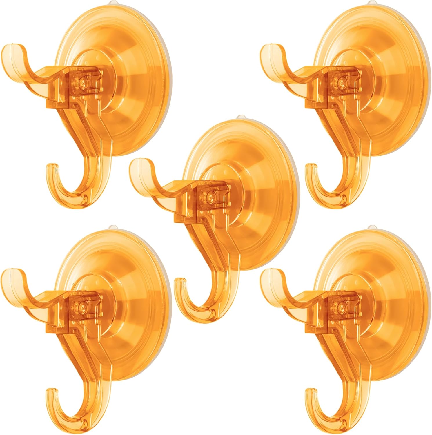 Antimbee Suction Cup Hooks 5 Pack Transparent Orange Dual Hooks Design