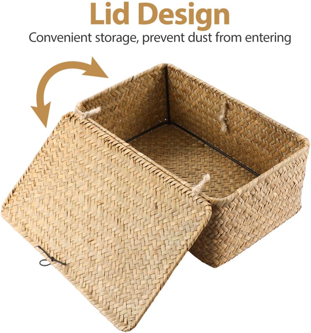 IMIKEYA Woven Storage Box with Lid for Home Office