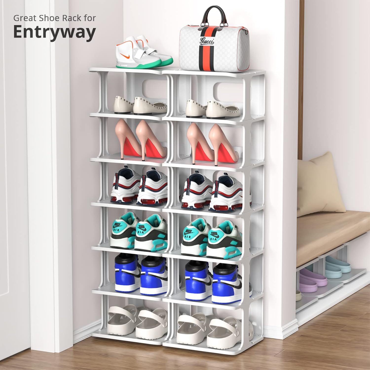 ZOINLIY Stackable Shoe Organizer for Small Spaces Grey Free Standing Rack