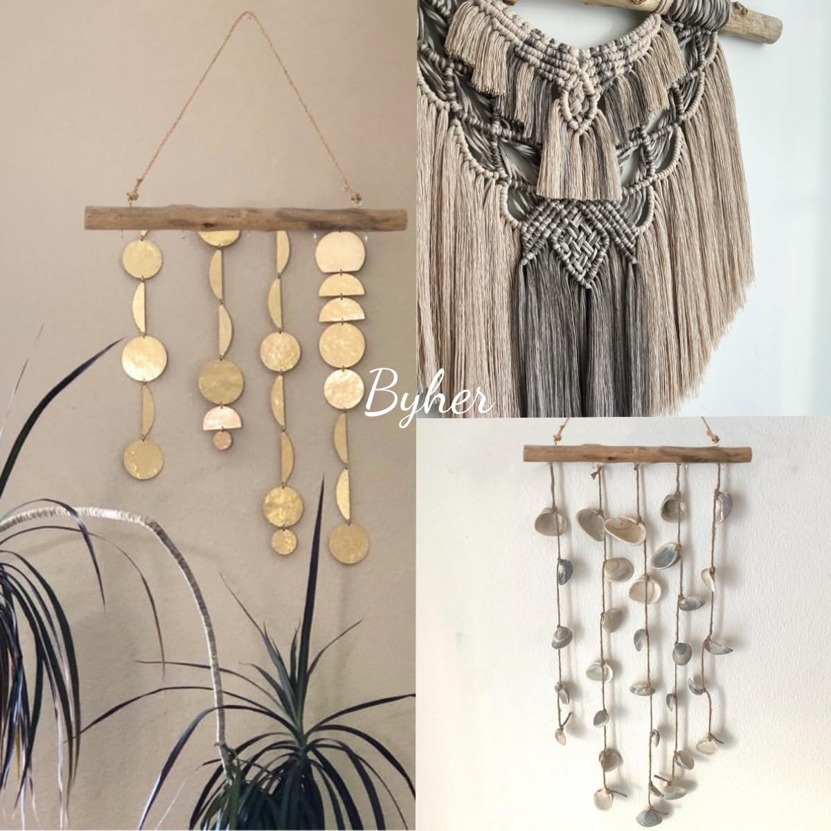 BYHER 15 Inch Driftwood Jewelry Hanger - Rustic Branch Decor with 5 Hooks