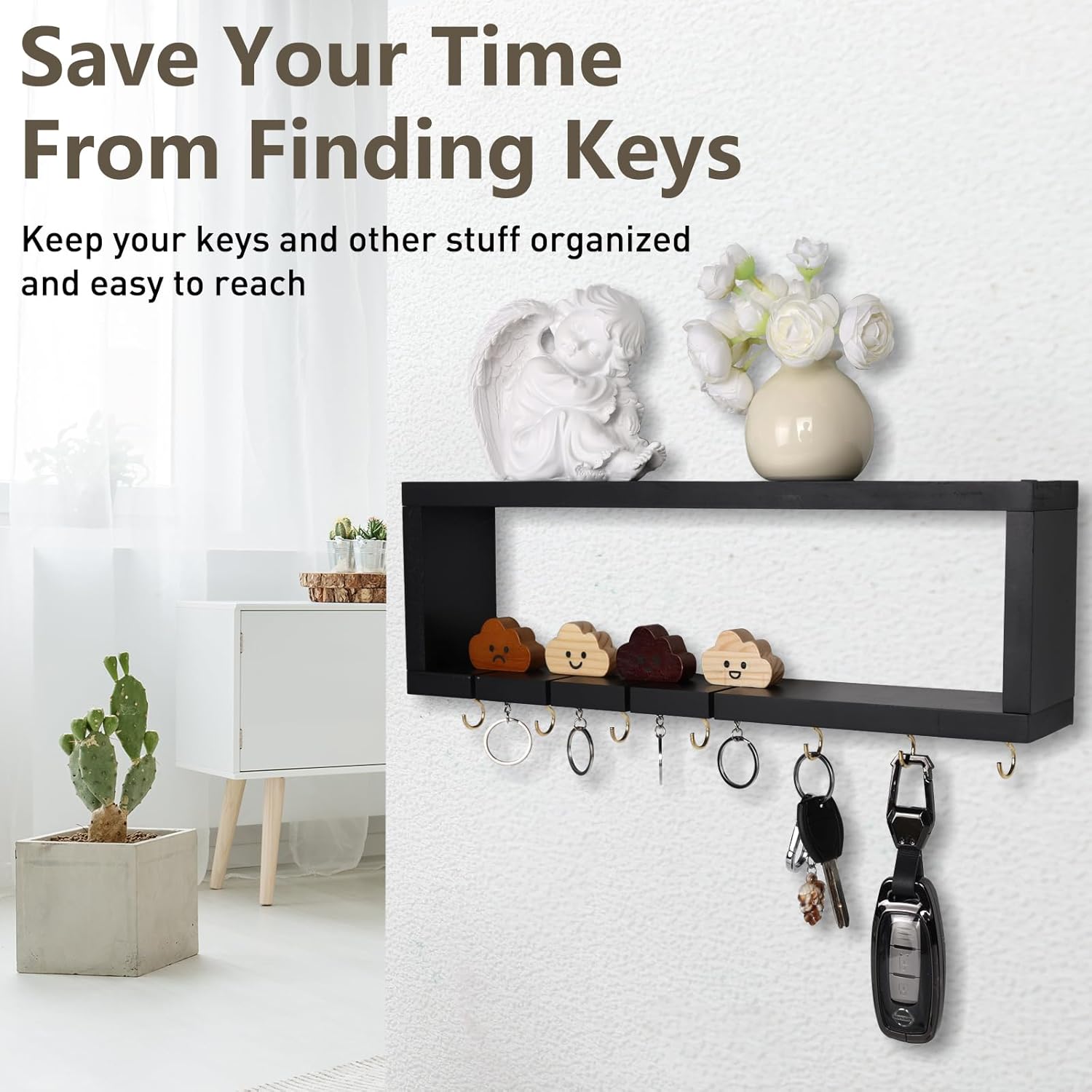 MOFASVIGI Wall Mount Key Holder with 4 Cloud Key Chains and 7 Hooks