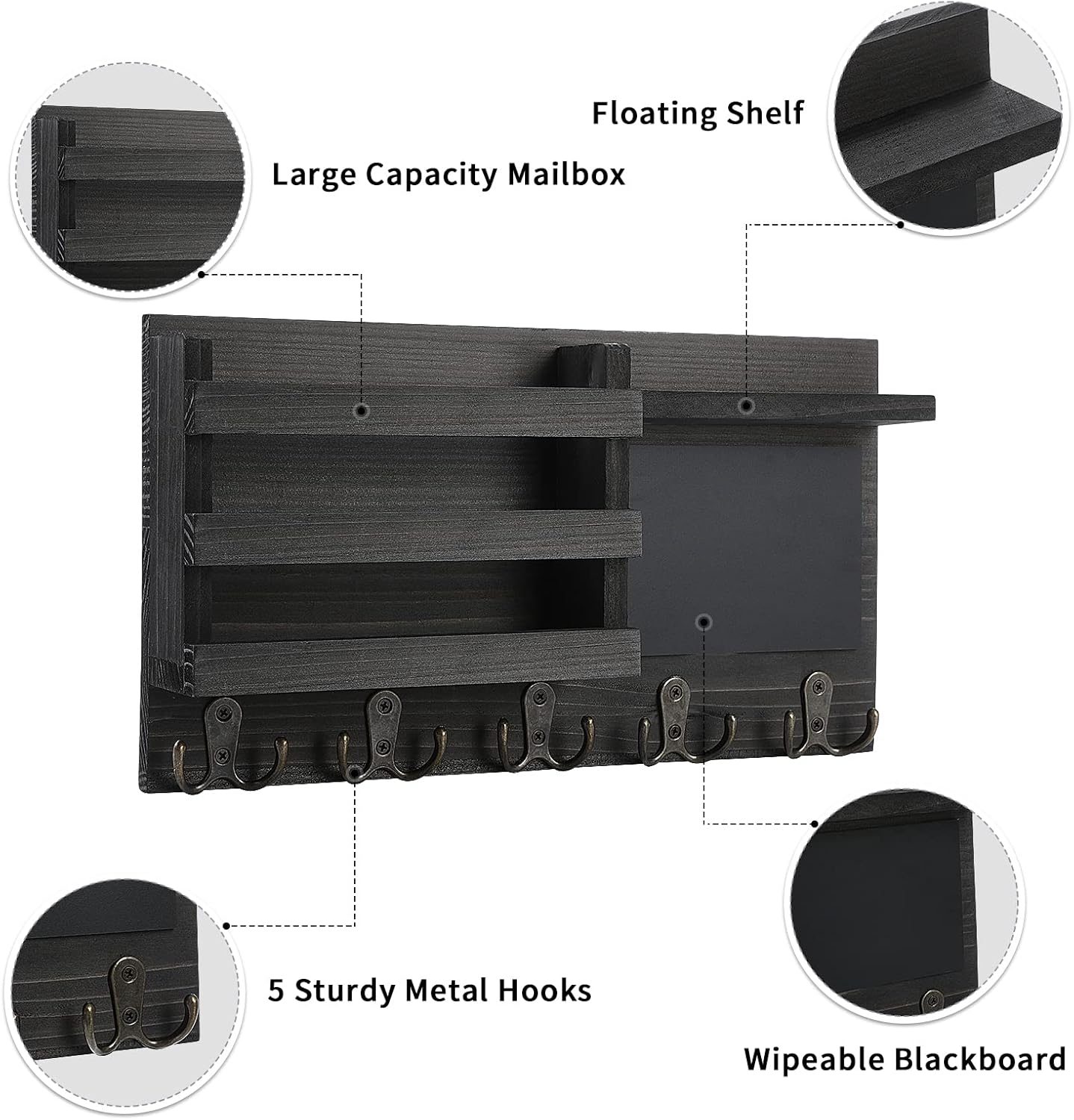 HRONRAD Wall Key Holder with Floating Shelf and Chalkboard