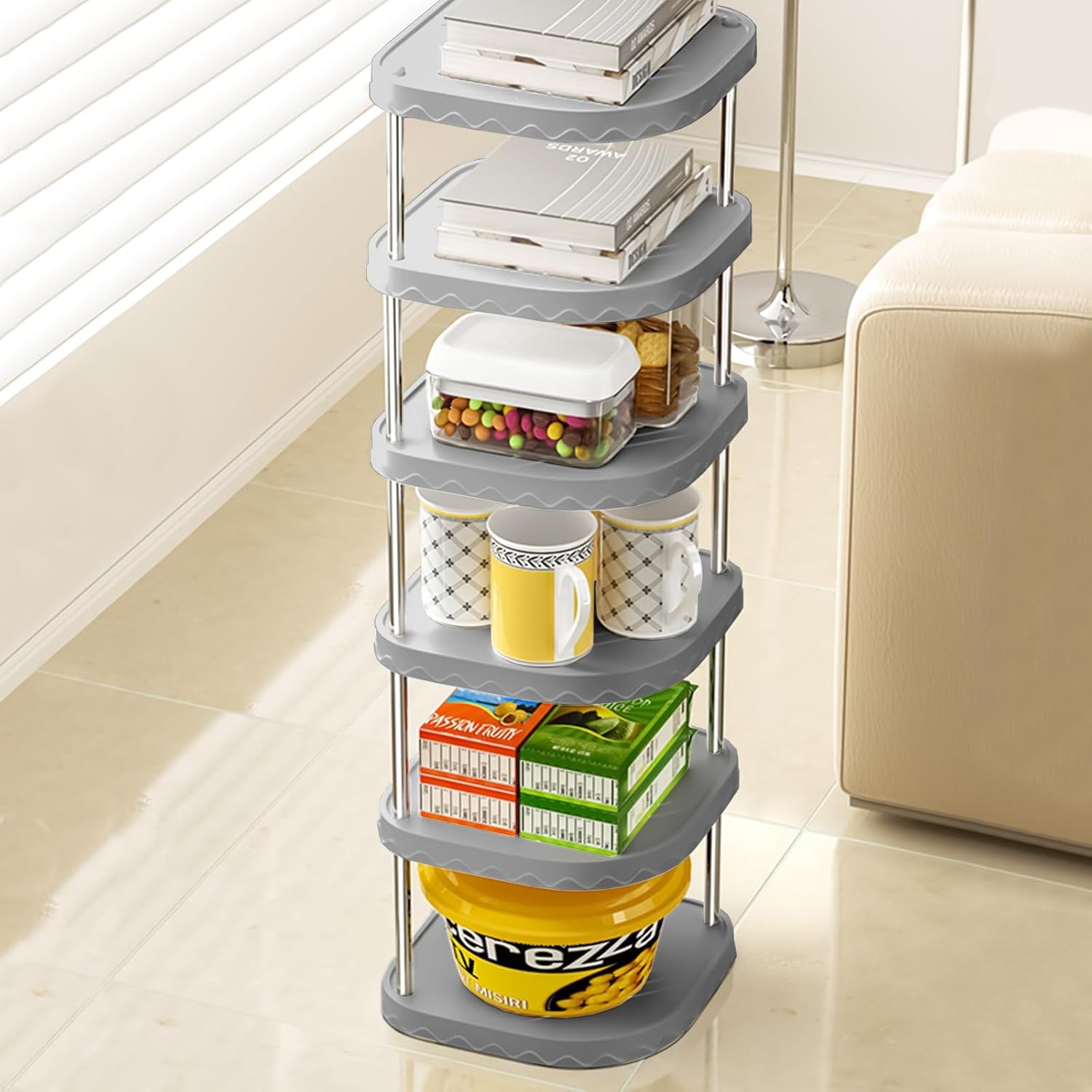 6 Tier Adjustable Free Standing Shoe Rack Gray