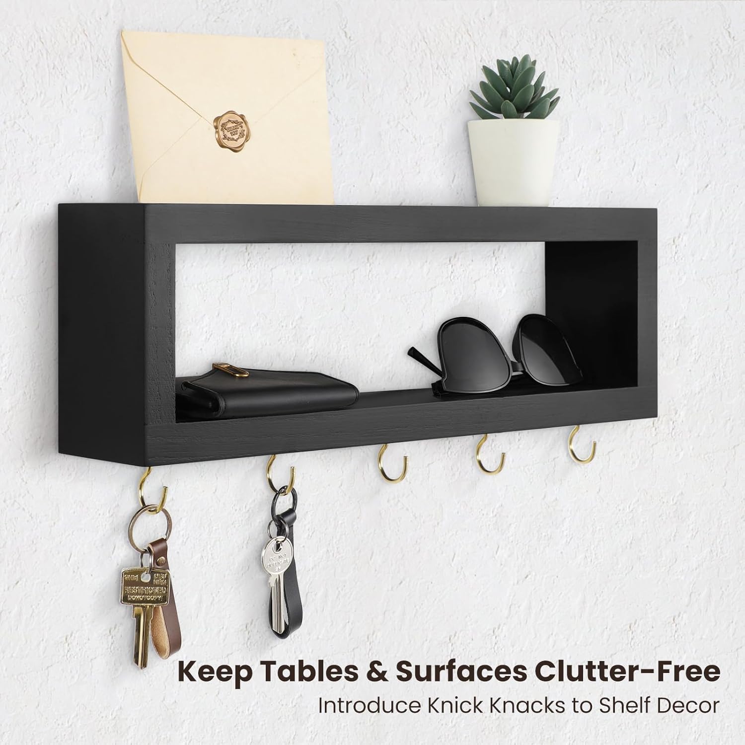 Lwenki Wall Shelf with Hooks Key and Wallet Holder