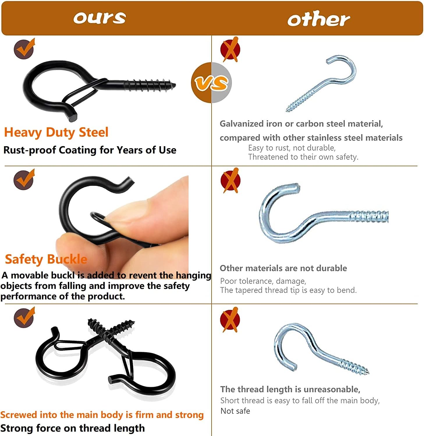 50 PCS Q-Hanger Screw Hooks with Safety Buckle Design