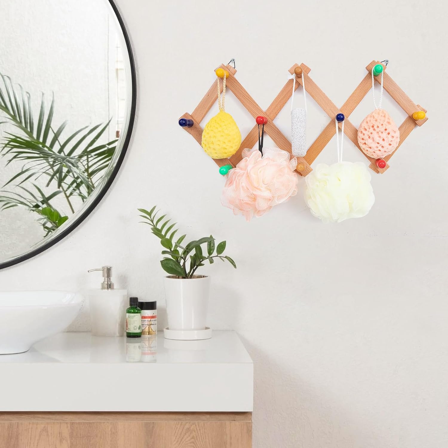 Expandable Wall Hat Rack with 10 Colorful Hooks