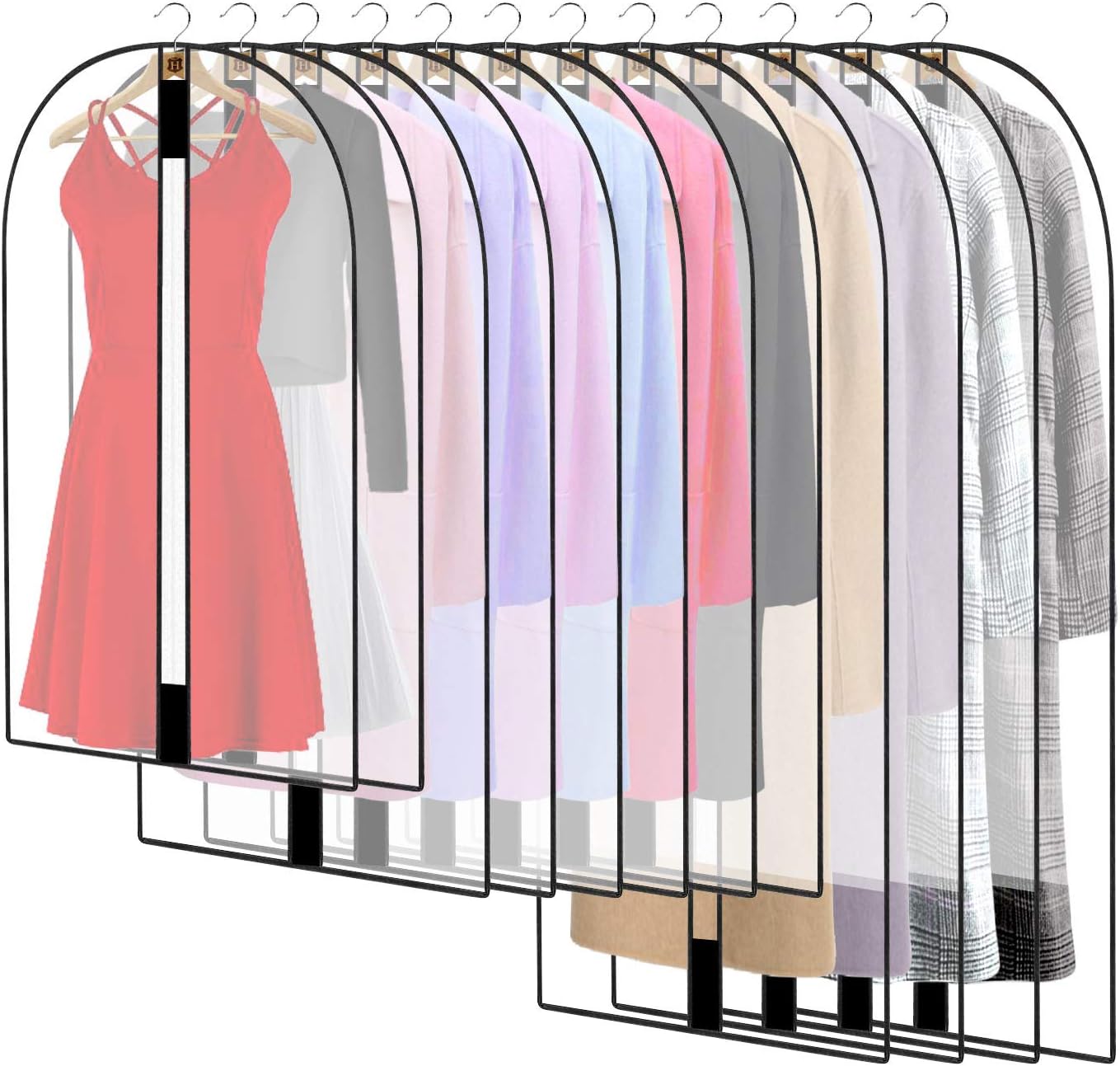 Pwsap 12-Pack Clear Breathable Garment Covers with Zipper