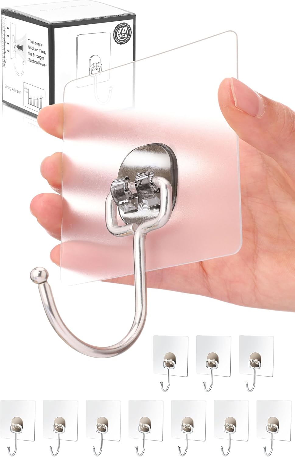 Antimbee 10-Pack Heavy Duty Adhesive Hooks 37 lb Max Transparent Gray