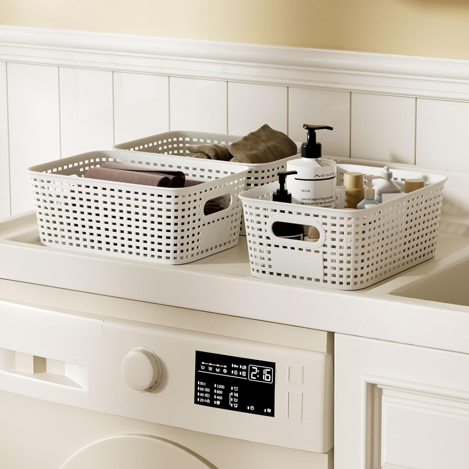 Small 5 Quart Plastic Storage Bin with Bamboo Lid 6 Pack