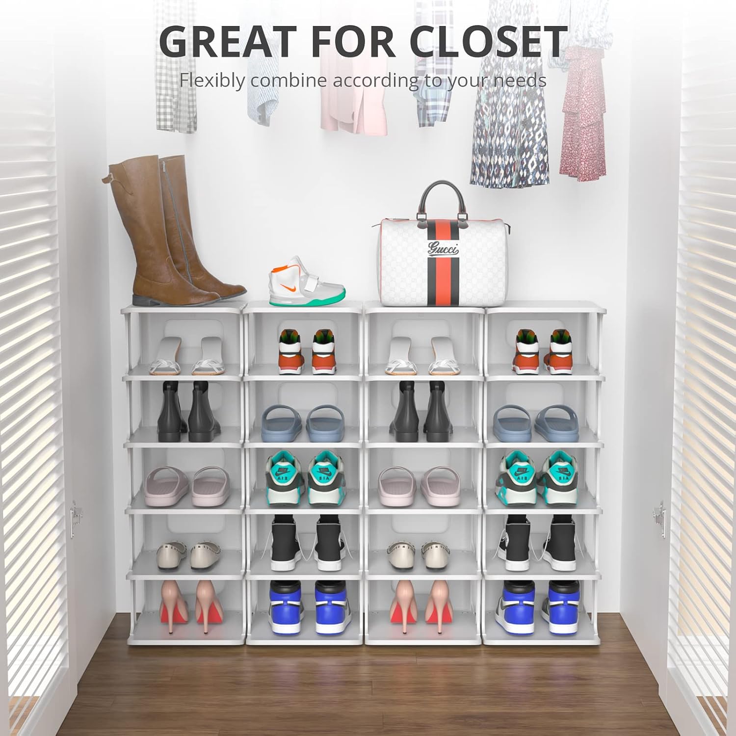 ZOINLIY Stackable Shoe Organizer for Small Spaces Grey Free Standing Rack