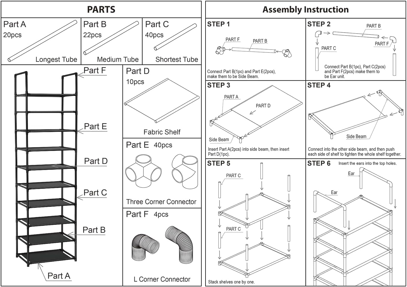 FIDUCIAL HOME 10 Tiers Sturdy Shoe Rack 20-25 Pairs