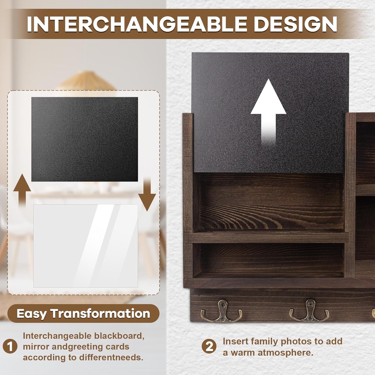WEWEOW Key Holder for Wall with Chalkboard and Mirror