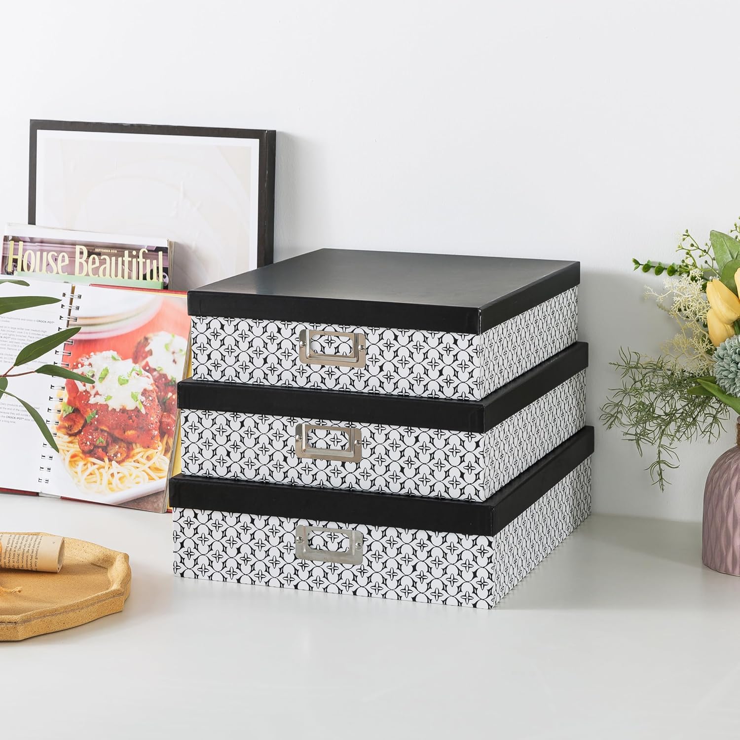 Soul Lane 3 Piece Black and White Storage Boxes with Lids
