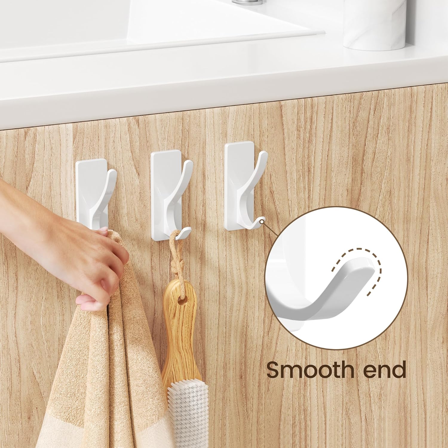 Self Adhesive Coat Hooks Heavy Duty Stainless 6 Pack White